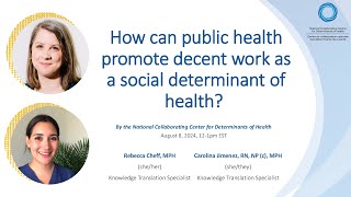 NCCDH Webinar: How can public health promote decent work as a social determinant of health?