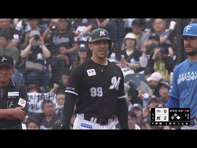 【1回裏】マリーンズ・ソト センターへの2点タイムリーヒットで先制!!  2024年5月19日 千葉ロッテマリーンズ 対 北海道日本ハムファイターズ