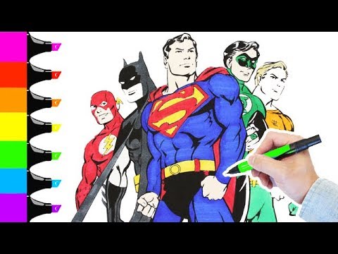 Coloring Pages Superman Batman Flash Green Lantern and Aqua man I Colouring for children