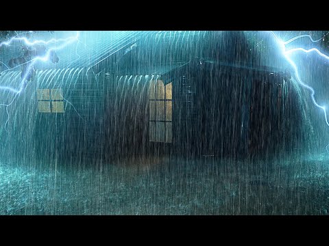 Fall into Sleep in Under 3 Minutes with Heavy Rain & Thunder on a Metal Roof of Farmhouse at Night