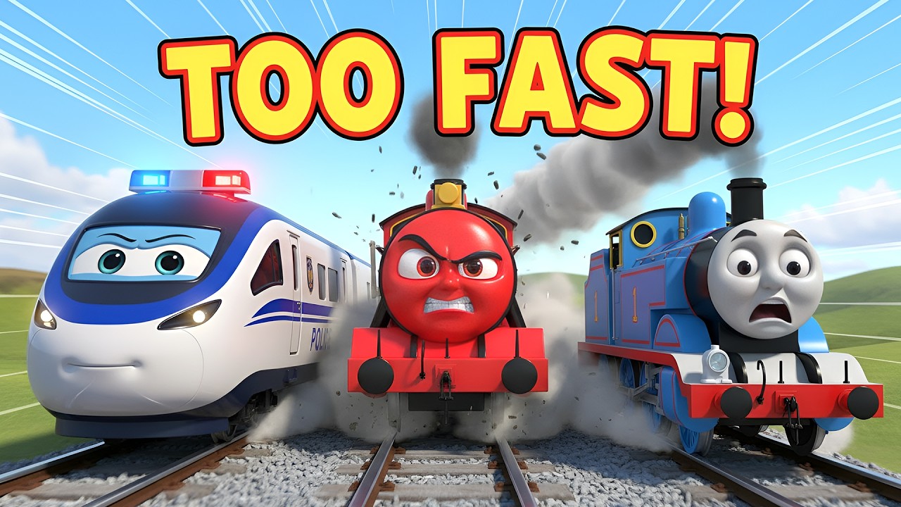 Naughty Train Runs Too Fast Train Cartoon |  Fire & Police Train Stop Him