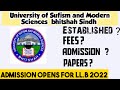 LL.B admission opens at University of Sufism and Modern Sciences Bhitshah Sindh | Law admissions2022