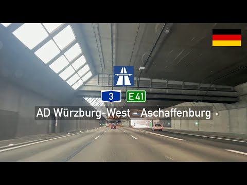 Driving in Germany: Autobahn A3 E41 from AD Würzburg-West to Aschaffenburg