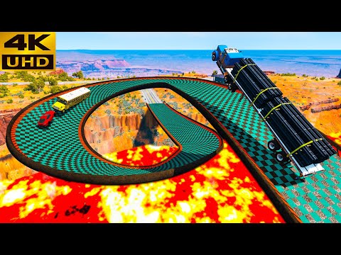 Cars vs Impossible Loop Bridge Over Lava River #13 — BeamNG.Drive — Rescind Gaming