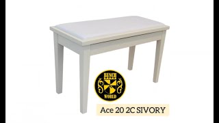 ACE 20 2C SIVORY by Benchworld - Fixed Height Piano Bench with Storage in Satin Ivory