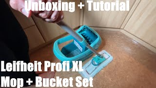 Leifheit Profi XL Mop + Bucket Set, Deluxe 42 cm Large Floor Mop, Easy-Steer unboxing & instructions