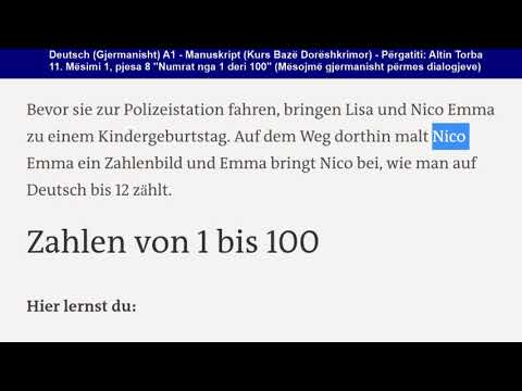 011. Mës. 2, pj. 1 "Numrat nga 1 deri 100" Dialogim (Gjermanishtja përmes dialogjeve - Deutsch A1)