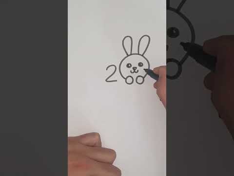 Un dessin de lapin facile pour débutant avec le chiffre 200!
