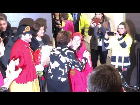 Accueil Championne Olympique Sarah Höfflin, Slopestyle. 22/2/2018, Aéroport Genève