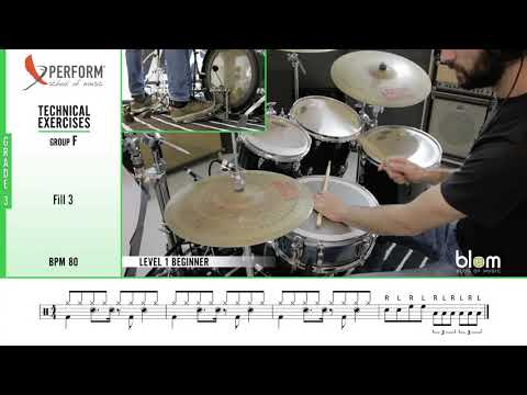 Drums technical exercises - Level 1 - Grade 3 - Group F Fill 3 - Batteria (RSL Awards, Rockschool)