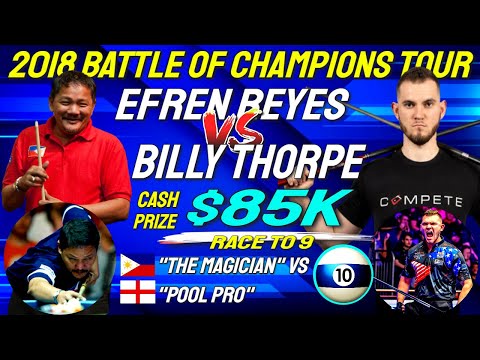 One sided match between Efren Reyes vs Billy Thorpe at the 2018 Battle of Champions Tour win $85K