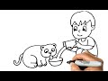 How to DRAW FEEDING THE CAT EASY Step Step