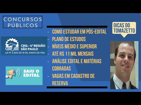 OPORTUNIDADE ESCONDIDA Até R$ 11,8k níveis médio e superior saiu o edital do concurso público CRQ SP