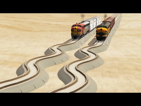 Impossible Snake Shape Rail Tracks Vs Trains Crossing - BeamNG.Drive