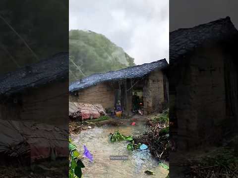 Heavy Rainstorm at a Village Mud House | Peaceful Monsoon Vibes #shorts