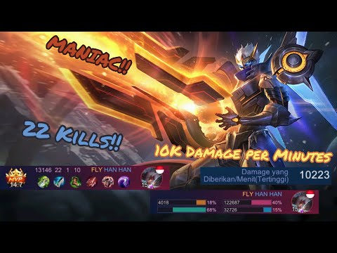 Granger MANIAC!! 22 Kills!! More than 10k Damage per Minutes!! - Mobile Legends