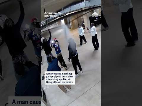 A man caused a parking garage pipe to burst after attempting a pullup at George Mason University