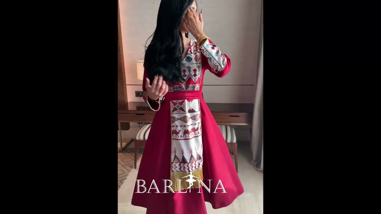 Red midi dress with traditional patterns - XL