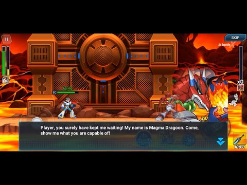 Rockman X DiVE - First Armor X vs Magma Dragoon Boss Battle