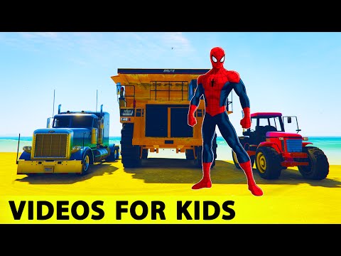 TRUCKS TRACTOR & Cars Spiderman Cartoon for Kids with Songs Nursery Rhymes for Children Video