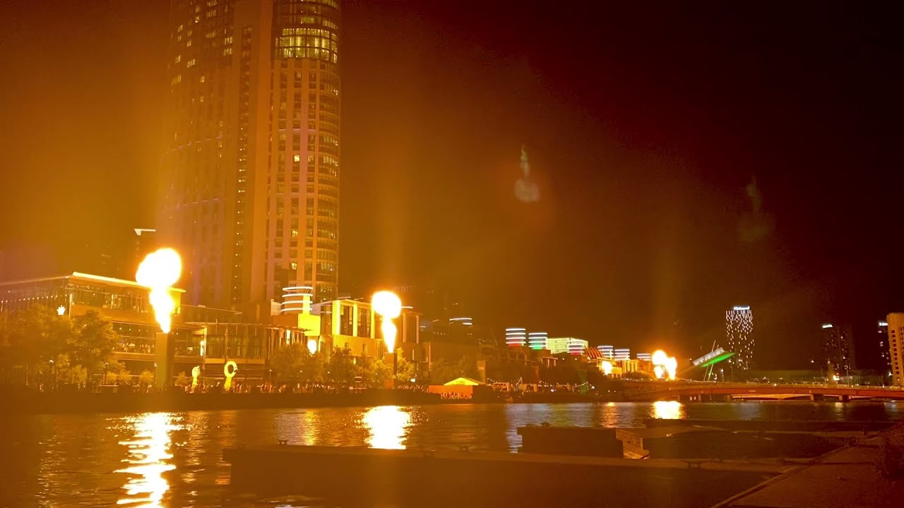 Witness captivating fire show at Crown Casino.