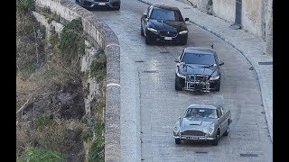 James Bond - No Time To Die: Second Unit filming car chase with Aston Martin DB5 in Matera, Italy
