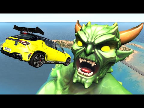 Jumping Сars into the Ьouth of Giant Demon - BeamNG.Drive