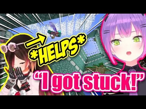 Towa Gets Stuck, Roboco Comes To Help, Gets Stuck Too - Minecraft 【ENG Sub Hololive】