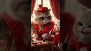 Cute kitten and Cat do pink blush