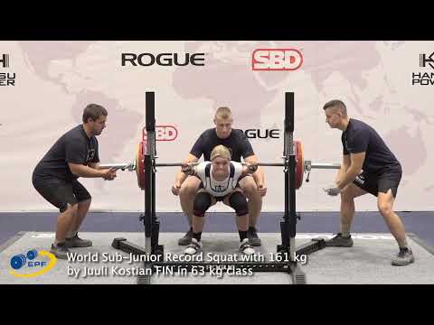World Sub-Junior Record Squat with 161 kg by Juuli Kostian FIN in 63 kg class