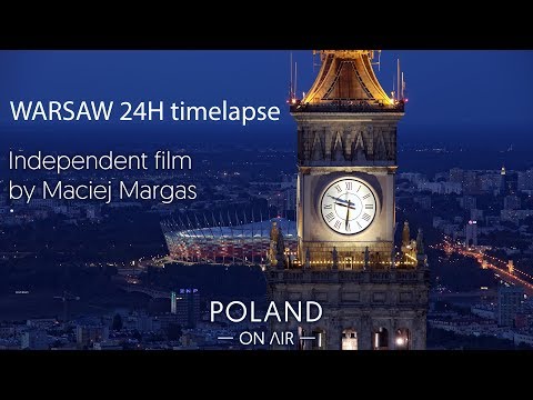 A cold winter night turns into a bright day in Warsaw, Poland