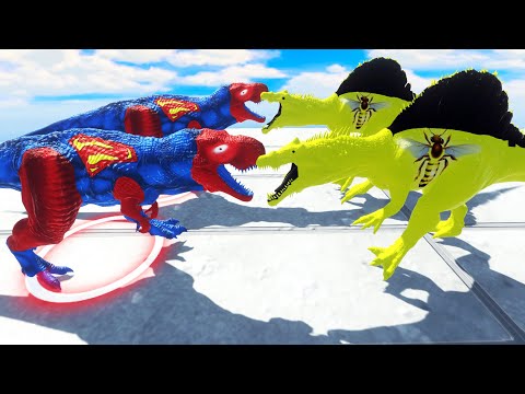 2X BUMBLEBEE SPINO vs 2x SUPERMAN T-REX - Animal Revolt Battle Simulator
