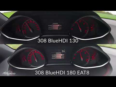 Splitscreen 2018 Peugeot 308 BlueHDI 180 vs. BlueHDI 130: Beschleunigung 0 - 100 km/h - Autophorie