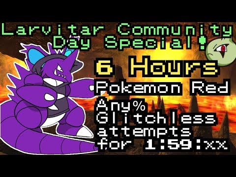Larvitar Community Day Special - 6 hours of Pokemon Red Any% Glitchless for 1:59:xx RTA!