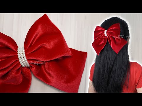 VELVET BOW with Beads 😍 How to Make BIG Bow Clips for...