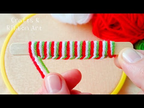 2 Superb Woolen Flower Making Trick Using Ice Cream Stick - Hand Embroidery Amazing Flower Design