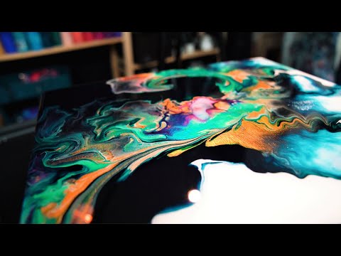 PRUSSIAN Blue + Turquoise + Gold ~ Just PAINT and WATER 💙 ~ COLOR SPLIT Dutch Pour ` Acrylic Pouring