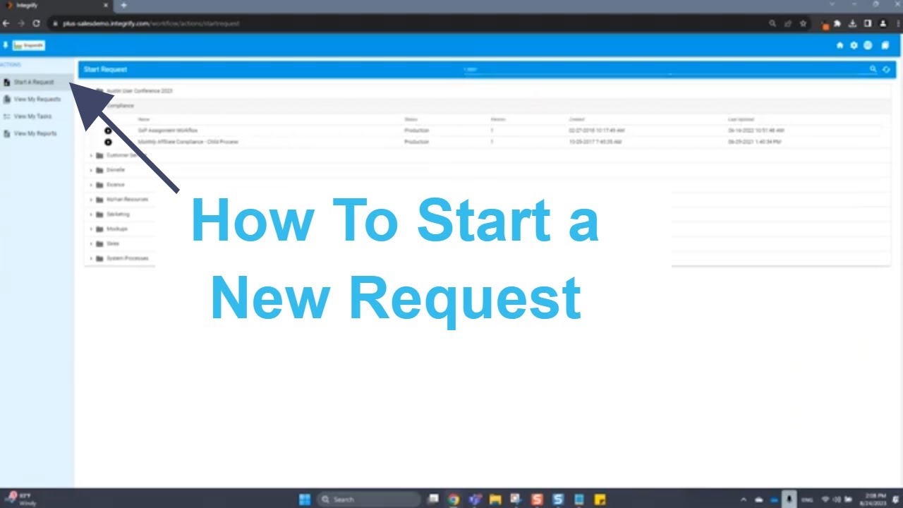 Starting a Request in Integrify