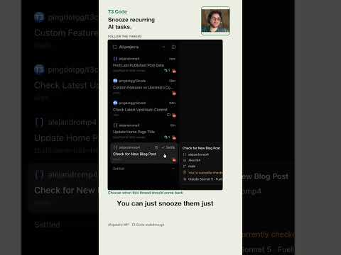 Your AI tasks need a snooze button — T3 Code thumbnail