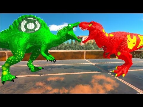 GREEN LANTERN SPINOSAURUS vs IRONMAN T-REX DEATH RUN - Animal Revolt Battle Simulator
