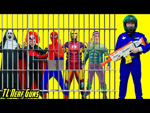Superhero Nerf War: Power X Warriors Nerf Guns Fight Criminal Group  Escape From Prison