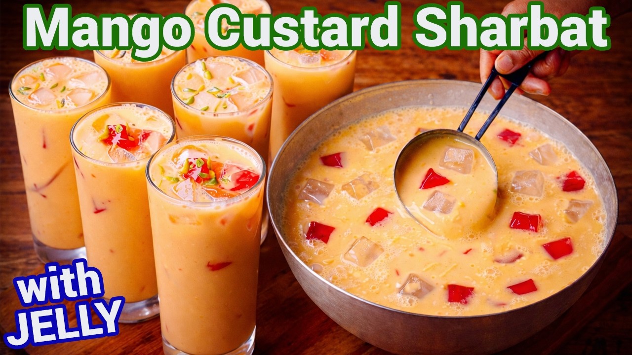 Mango Custard Sharbat with Veg Jelly | Summer Refreshing Drink Recipe - Easy Summer Cooling Sharbat