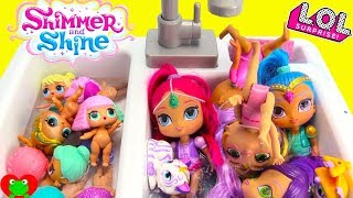 Shimmer and Shine LOL Dolls Dress Up Bubble Bath Time In Kitchen Sink Toy