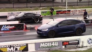 Tesla Plaid Model X vs Porsche 911 Turbo S Drag Races