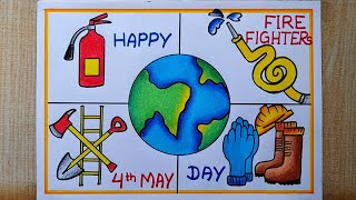 Firefighters Day Poster Drawing easy,4th May| Fire Safety drawing easy|How to draw Fire Safety tools
