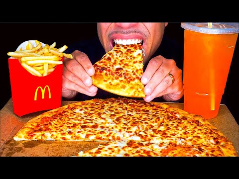 ASMR | LITTLE CAESARS CHEESE PIZZA | MCDONALD'S FRENCH FRIES HI-C ORANGE DRINK | MUKBANG NO TALKING