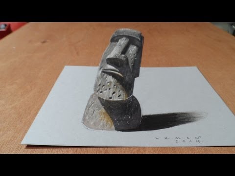 Drawing a 3 Dimension Easter Island Head, Trick Art by Vamos