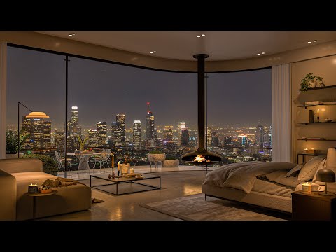Nighttime Elegance in the City That Never Sleeps | 4K Cozy Bedroom Jazz Ambience ????????
