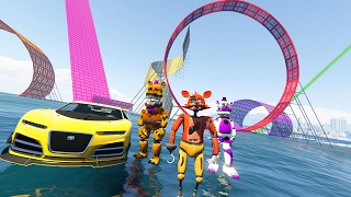 ANIMATRONICS STUNT ON WORLD&#39;S BIGGEST WATER RAMPS IN HISTORY! (GTA 5 Mods FNAF Funny Moments)