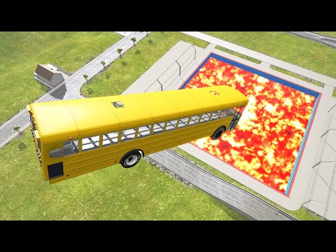 Cars Jumping into Lava Pool – BeamNG.Drive